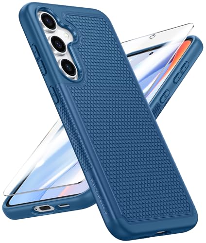 Image of FNTCASE for Samsung Galaxy S24-FE Case: Dual Layer Protective Heavy Duty Cell Phone Cover | Shockproof Rugged with Non-Slip Textured | Military Grade Drop Protection Bumper Tough (Blue)