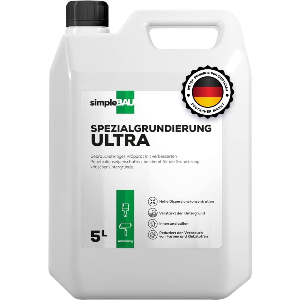 Grundierung Wand Innen und Außen - Grundierung für Farbe Beton, Gips und Putz - Tiefengrund Innen Gebrauchsfertig & Lösungsmittelfrei