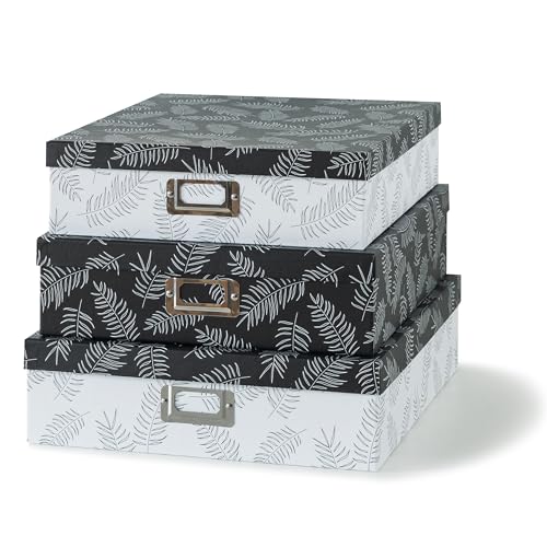SLPR Decorative Cardboard Storage Boxes With Lids, Set of 3 Black and White Photo Storage for Home Décor and Organizing, Memory Boxes For Keepsakes, Documents, Scrapbooks, Letter Paper