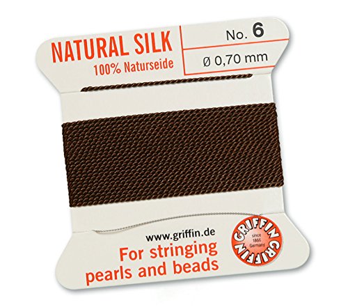 GRIFFIN 100% Natural Silk Beading Cord String Thread - Brown - 2 metres with one needle - Size 0.70mm