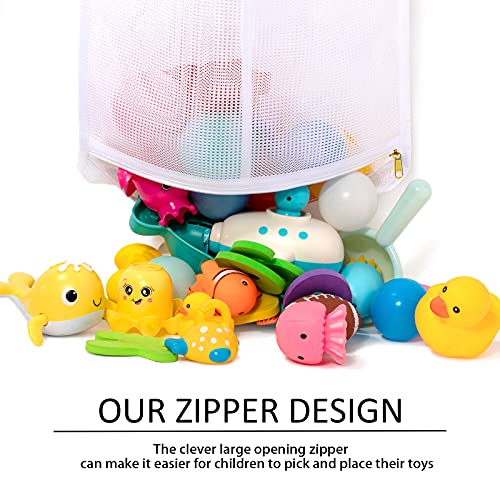 Ligereza Mesh Bath Toy Organizer, Various Hanging Ways, Large Capacity Large Opening, Ykk Zipper, 4 Super Hooks, With Two Compartment Pockets, Baby Bathtub Toy Storage Bag (Large White) #TOP5