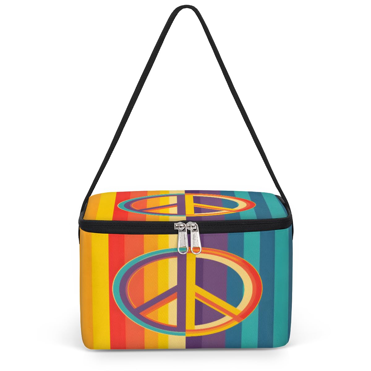 GzLeyigou Peace Sign Lunch Bags for Women Men 9 Cans, Hot & Cold Food Delivery Bag Insulated Grocery Bag Insulated Lunch Box Peace Cooler Bag for Office Work Picnic Beach