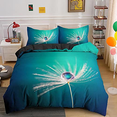 Parure de Lit 200x200 Adulte Pissenlit 3D Bleu 3 Pièces Parure de Lit 2 Personnes en Microfibre, Ensemble de Literie avec 1 Housse de Couette avec 2 Taie d'oreiller 65x65 cm Cover