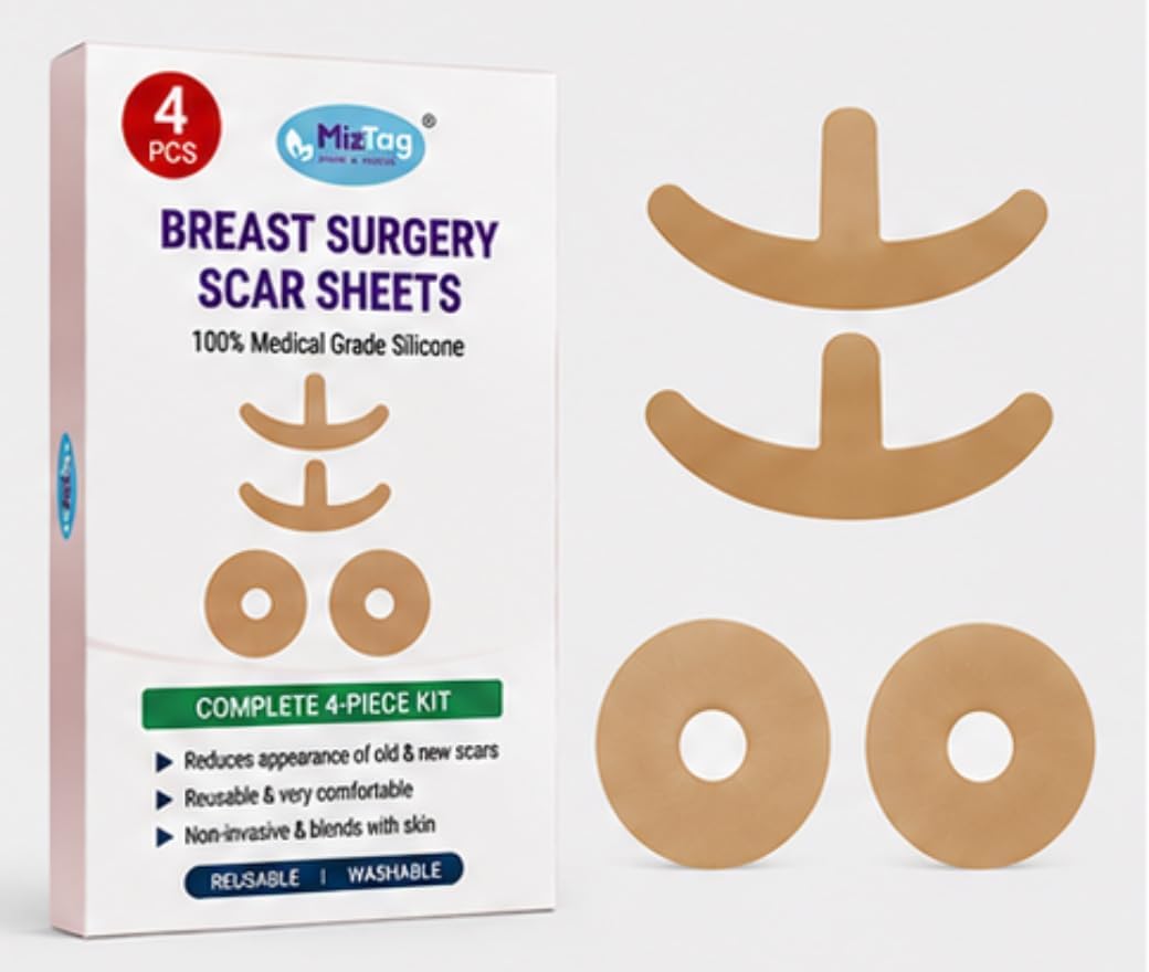 Silicone Scar Sheets for Combined Breast Lift + Augmentation Recovery | 4-Piece Areola & Anchor Kit by Miztag | Mommy Makeover & Mastopexy Post-Op Scar Treatment | Medical-Grade Reusable