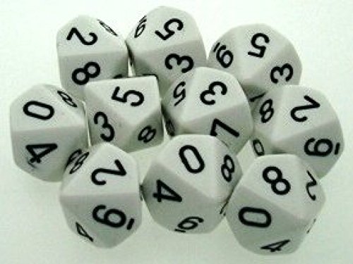 Dé à 10 faces blanc opaque individuel pour jeux de rôle et de stratégie