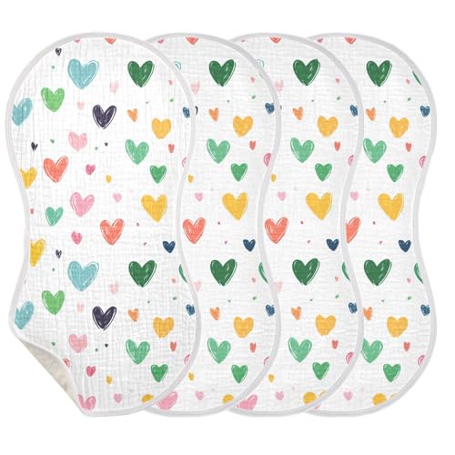 Colorful Love Hearts Cotton Muslin Burp Cloths Good Absorbent Milk Spit Up Cloth for Unisex Babies Set of 2, 22x11in3