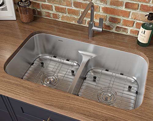 Ruvati 32-Inch Low-Divide 50/50 Double Bowl Undermount 16 Gauge Stainless Steel Kitchen Sink – Rvm4350 #TOP1