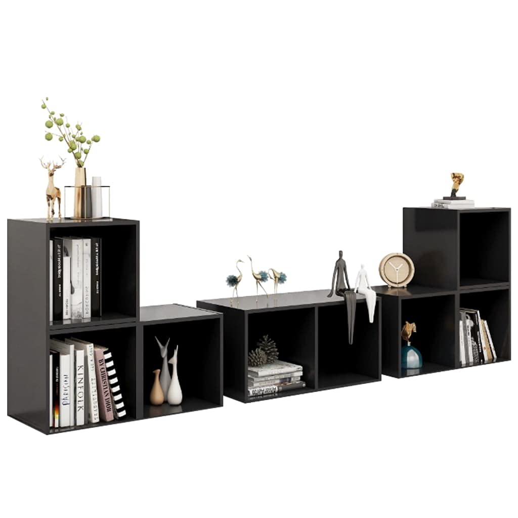 6-TLG. TV-Schrank-Set Hochglanz-Grau, Holzwerkstoff Lowboard für Wohnzimmer, modernes Media-Center mit viel Stauraum, vielseitig aufstellbar