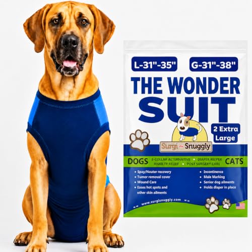 Image of Surgi Snuggly Dog Surgery Recovery Suit, Cone Alternative, Spay /Neuter 2XL | Dog Recovery Suit for Dogs - Veterinarian-Invented Surgical Suit & Recovery Onesie with Easy Bathroom Access After Surgery