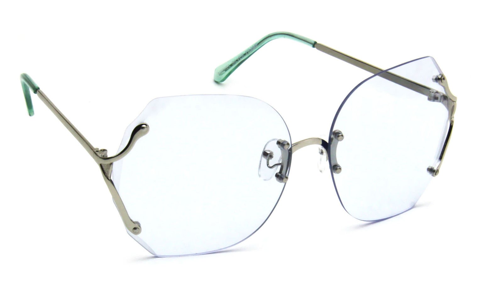 Tantino Oversized Rimless Sunglasses Beveled Colored Lens Metal Arms