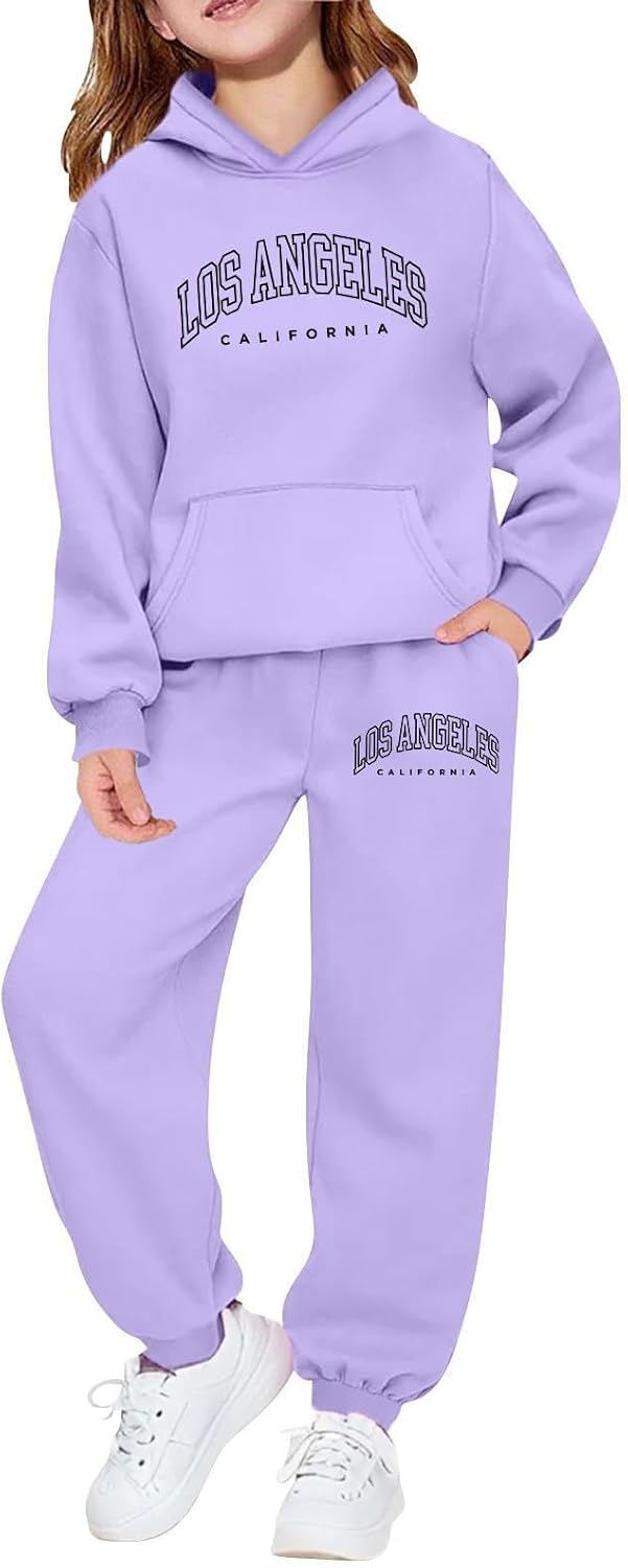 Teens Girls Boys Sweatsuit 2 Piece Los Angeles California Letter Print Tracksuit Sweatshirts and Sweatpants for Kids