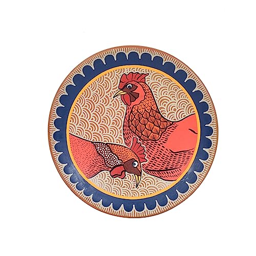 Image of AAKRITI ART CREATIONS Harmonic Plumage Terracotta Wall Decor Plate, Pichhwai Art Wall Hanging Plate Set of 1 Orange Color | Glossy Finish Terracotta | Home Items for Living Room, Bedroom, Office