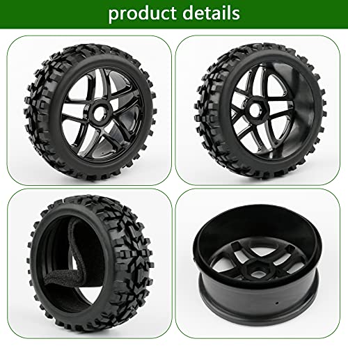 Rchobbytop 4pcs 1/8 Scale RC Tires and Wheel Rims for Buggy Rally Short Course Truck Off Road Sand Snow All Terrain Tyres with 17mm Hex Drive Hub Adapters Nuts - Thumbnail 4