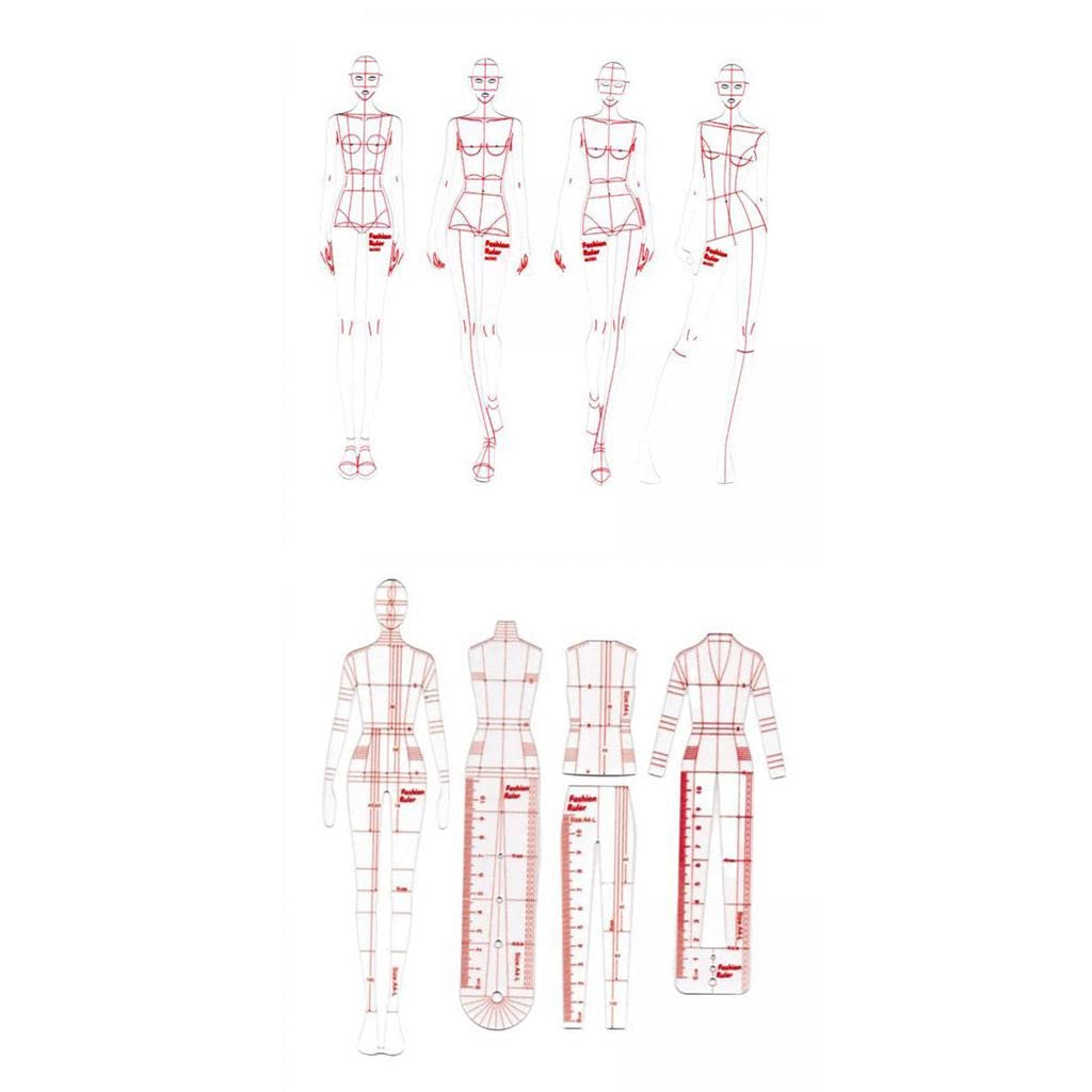 Newmind 8Pcs Fashion Drawing Template Ruler Set, Woman Sewing Humanoid