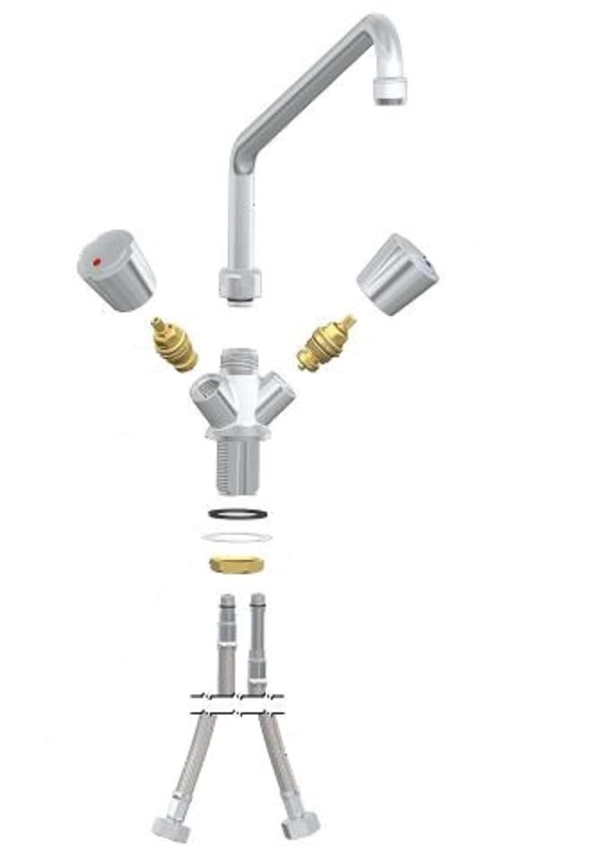 GastroHero Einloch Geschirrwaschbrause, Messing 1LMBT_PROFI | Mischbatterie, Kalt- & Warmwasseranschluss, Tischmontage, Lochbohrung Ø 30-32 mm, Wasserhahn 300 mm, Made in Europe