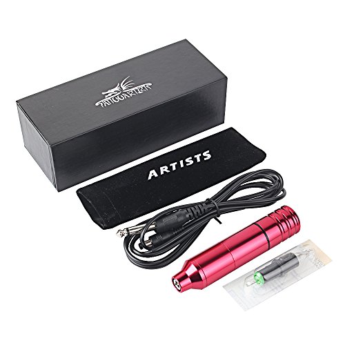Yilong Cartridge Tattoo Machine Kit Pen Type with DC 5.5mm Connector Power Supply and 1 Pcs Cartridge Needles Free (red)