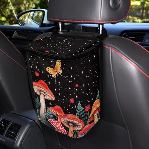Image of Hanging Mushroom Car Trash Bin Interior Accessories Portable Vehicle Garbage Cans Bag for Back Seat Washable Mini Car Trash Cans for Front Back Seat
