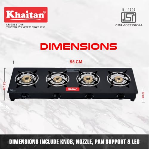 Khaitan 4B BP JIO Black Glass Manual Gas Stove (4 Burners) - Image 5