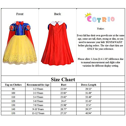Cotrio Princess Costume Dress for Girls Birthday Party Outfits Clothes with Headband Tiara/Crown Wand/Scepter Child Kids Halloween Fancy Dresses Size 4T (3-4 Years, Yellow, 110) - Thumbnail 3