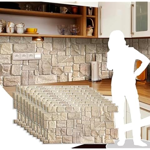 Dundee Deco PG7005-10 Beige Faux Limestone PVC 3D Wall Panel, 3.3 ft X 1.7 ft (98 cm X 50cm), Interior Design Wall Paneling Decor, 5.61 sq. ft. (0.49sq. m) Each, Pack of 10 Cover