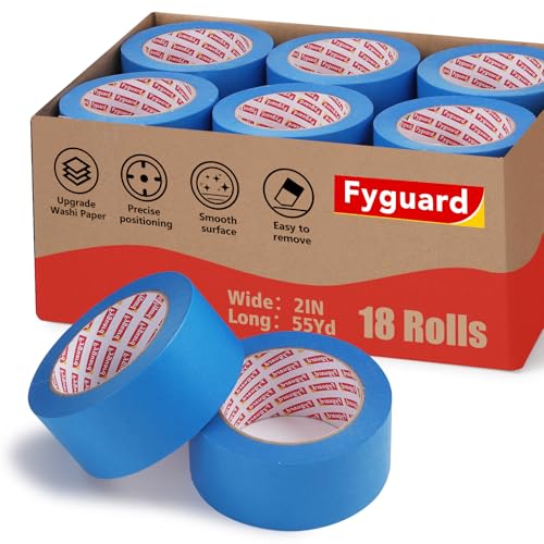 Image of 18 Rolls Painters Tape 2 Inches Wide Blue Painters Tape 18 Roll x 1.89 Inch x 55 Yards Blue Masking Tape for Home Decoration