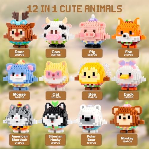 Image of HIGH GODO 12Pack Mirco Mini Animals Easter Party Favors Building Set, 2438PCS Cute Animals Set for Goodie Bag Stuffers, Birthday Gifts for Adult Teens 14+ (Not Compatible with Major Brand)