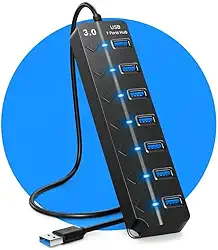 Hub Expansor USB 3.0 7 Portas com Interruptores para Notebook Computador com LED - Extensor de várias Entradas régua USB para PC 7 em 1 - Alta Velocidade