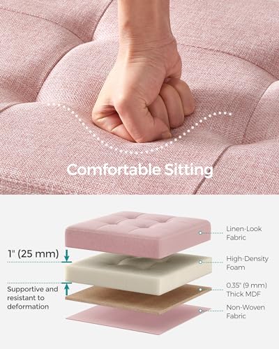 Image of SONGMICS Mazie Collection - 30 Inches Folding Storage Ottoman Bench, Ottoman Foot Rest, End of Bed Bench, Storage Chest, Load 660 lb, for Living Room, Bedroom, Entryway, Jelly Pink ULSF047R11