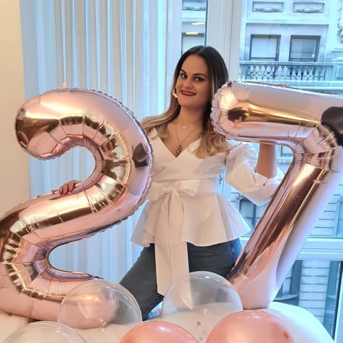 Image of Number Balloons 22 Balloon Rose Gold for 22 Birthday Decorations, 40 inch | Saturated Color, Large 40 in, With Straw & Hanging Hole, For Back-to-School Season, Wedding, Christmas, New Year, Anniversary
