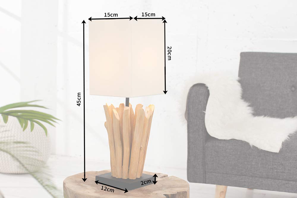 invicta INTERIOR Design Treibholz Tischleuchte EUPHORIA natur mit beigem Schirm Handarbeit Tischlampe Treibholzlampe Lampe