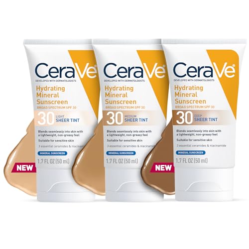CeraVe Hydrating Mineral Sunscreen SPF 30 with Sheer Tint | Tinted Mineral Sunscreen with Zinc Oxide & Titanium Dioxide | Blends Seamlessly For Healthy Glow | Light, 1.7 Fluid Ounce - Image 4