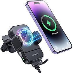 Porta Celular Para Auto Con Cargador MZHOU 15W Cargador Inalámbrico de Coche, Soporte Cargador Inalámbrico de Coche, Carga Rápida, Soporte de Ventilación de Coche para iPhone 14/13/12 Pro MAX Mini 11/XS MAX/XR y más.