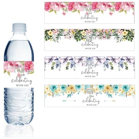 Flower Water Bottle Labels Stickers Wedding Bottle Wraps Thank You for Celebrating with US Floral Self-Adhesive Birthday Party Baby Shower Bottle Labels 40 PCS Cover