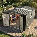 Quictent Large 10x12 FT Outdoor Storage Shed, Metal Workshop with Skylight & 4 Windows, Waterproof Utility Shed for Ride-on Mower, Snow Blower