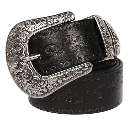 Ceinture western en cuir véritable gravé avec boucle vintage 35 mm