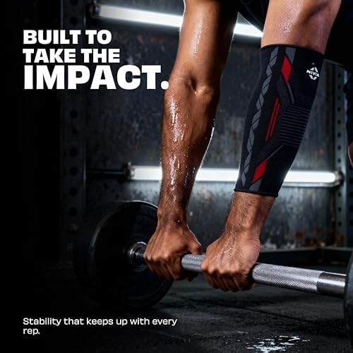 Image of Nivia Knitted Elbow Support For Men & Women, Compression Elbow Sleeve, Elbow Brace for men, Ideal For Gym, Weightlifting, Fitness, Training & Injury Prevention (Pair) (Red /Black, S)