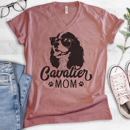 EVERTREE CLOTHING Cavalier Mom V-Neck T-Shirt, Unisex Women's Cavalier King Charles Spaniel Owner, Funny Dog Mom Gift2