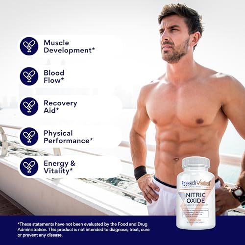 Image of Research Verified Nitric Oxide - with L-Arginine and L-Citrulline - Premium Muscle Building Nitric Oxide Booster - 270 Count - 1 Bottle