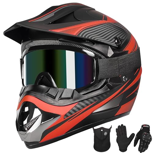 Yesmotor Youth Dirt Bike Helmet Set (Red, L)