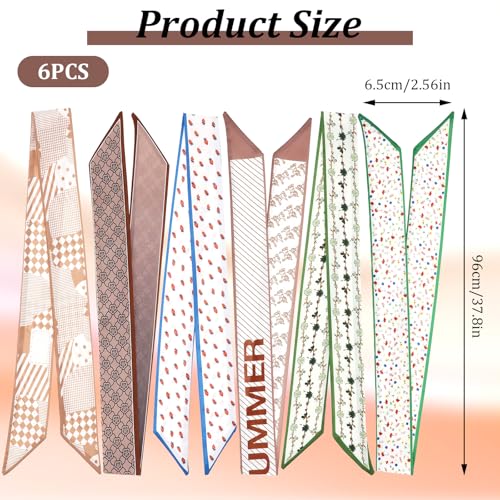 6Pcs Multi-Colored Bag Scarf Purse, Scarf for Handbags, Skinny Hair Neck Scarves for Girls Women, Silk Feeling Handle Ribbon Scarves Lightweight Neckerchief for Package Band Fashion Accessories Gifts3