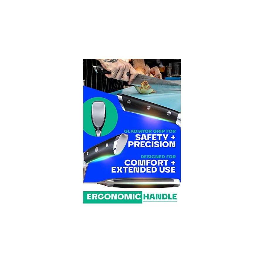 Dalstrong-Chef-Knife-8-inch-Gladiator-Series-Forged-High-Carbon-German-Steel-Razor-Sharp-Kitchen-Knife-Full-Tang-Black-G10-Handle-Sheath-Included-NSF-Certified DALSTRONG Chef Knife - 8 inch Blade - Gladiator Series ELITE - Forged HC German Steel Chef's Knife - Razor Sharp Kitchen Knife - Professional Full Tang Knife - Black G10 Handle - Sheath -NSF Certified