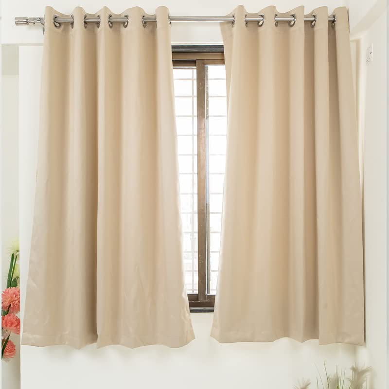 Image of Livpure Smart Solid Window Polyester 5 feet Curtains with tieback(Beige) Set of 2