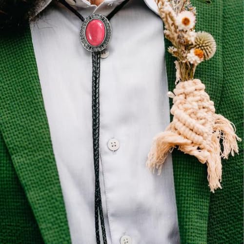 Image of AZORA Western Cowboy Bolo Tie Men Leather Necktie Leather Cord Turquoise Stone Bolo Ties for Men Women