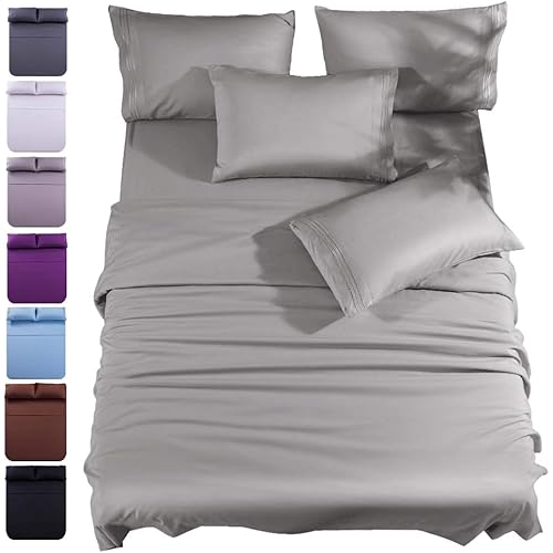 King Size 6-Piece Bed Sheets Set Microfiber 1800 Thread Count Percale 16 Inch Deep Pockets Super Soft and Comforterble (King,Grey)