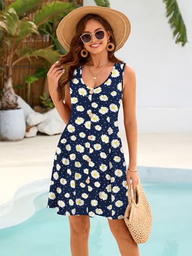 Image of BELAROI Summer Dresses for Women Beach Tshirt Sundress V Neck Casual Swing Tank Dress Swimsuit Cover Ups Pockets