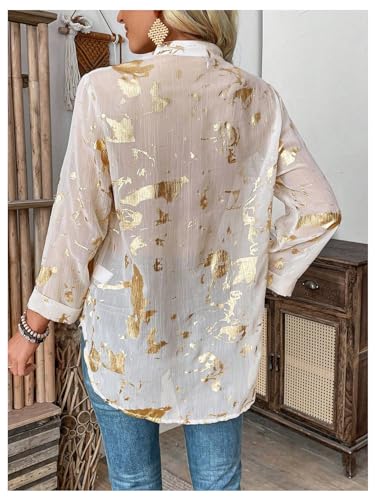 GORGLITTER Women's Sheer Button Down Shirts Long Sleeve Work Office Business Fashion 2026 Dressy Blouse Tops