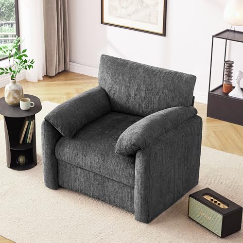 Image of Howjoe Chenille Oversized Armchair, 38.6' inch Wide Accent Chairs for Living Room & Bedroom Modern Lounge Chair, Upholstered Mid-Century Reading Chair (Darkgray, 2 Pack)