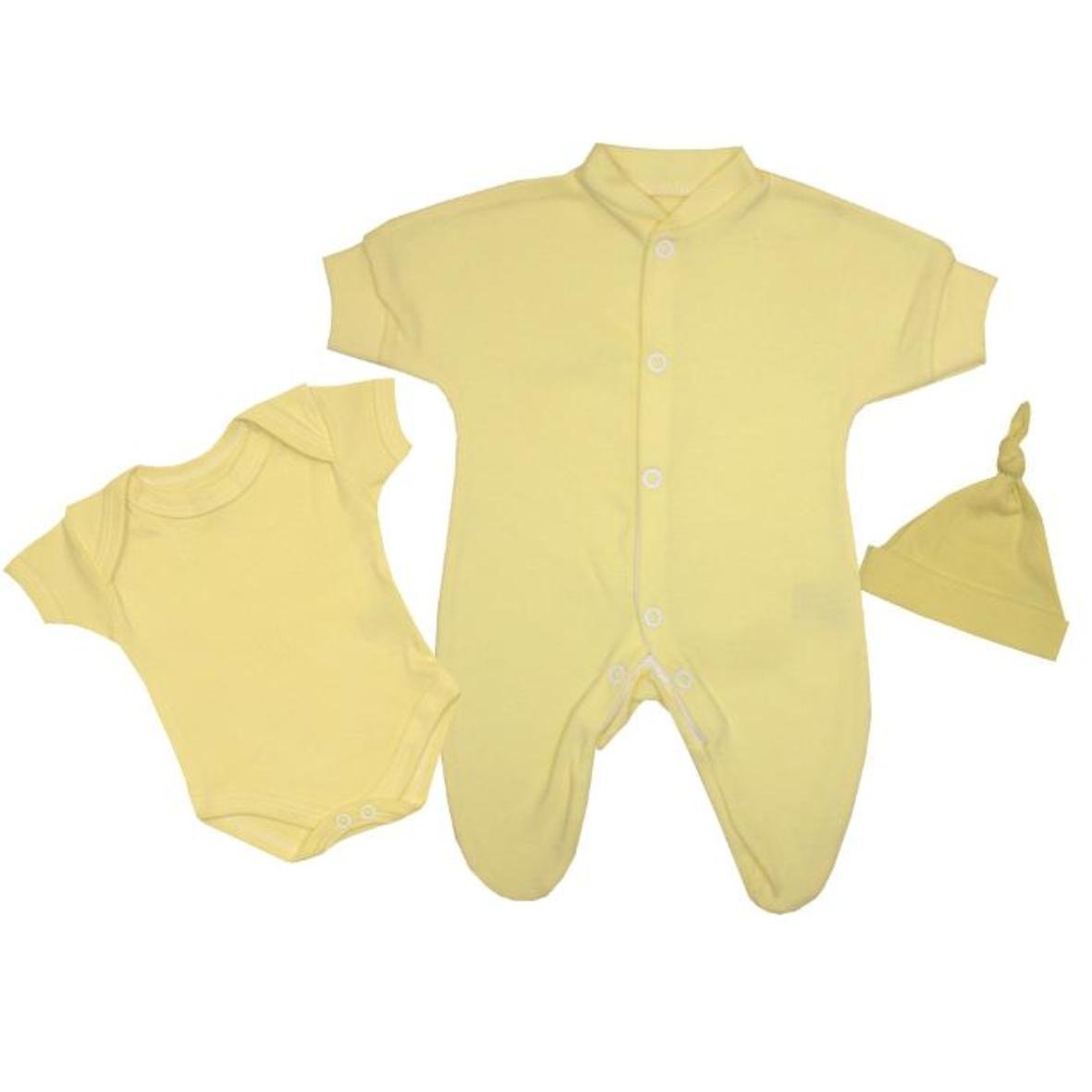 BabyPrem Premature Baby 3 Piece Set Sleepsuit Bodysuit Hat 5.5-7.5lb Lemon 44-50cm