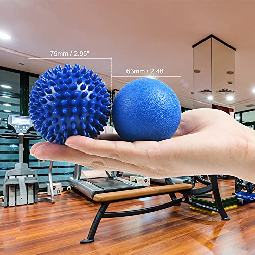 URAQT Massagebälle Faszienball, 2 Stück Faszien Kugel Fitness Massageball Hart, Igelball mit Noppen, für Füße Hände Rücken Beine (Blau)