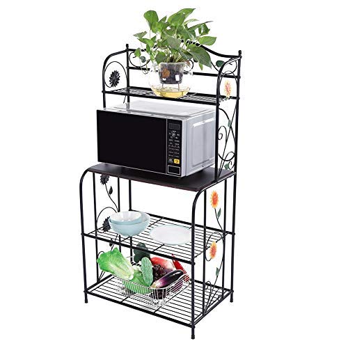 Preisvergleich Produktbild Standregal Küchenregal Mikrowellenhalter Bäcker Regal Metallregal Badregal Lagerregal Haushaltsregal Badezimmerregal Bücherregal Aufbewahrungsregal 4 Etagen, Blumendekoration, 124 * 61 * 40 cm